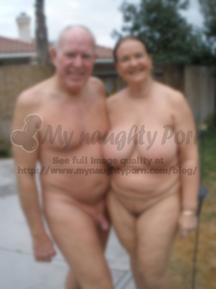 Dad's semi-erected shaved cock and mom's huge saggy tits and big pussy