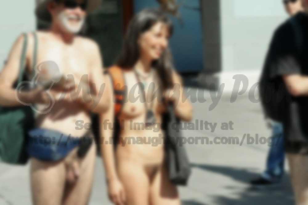 fat hairy small tits - Grandad with small hairy cock and grandma with tiny tits and big hairy  pussy walking nude on the public