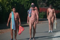 Grandpa's small trimmed saggy penis walking nude with grandma's flabby tits and hairy twat