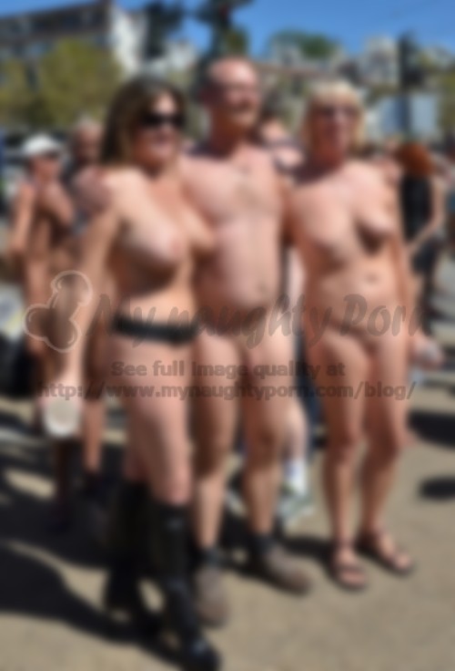 I like walking nude on a parade and proudly showing my uncut trimmed dick with my young friend with huge firm tits and shaved cunt and my old girlfriend with big picture