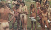 Lot of young nudist girls with hairy twats and firm tits like to see lot of guys with short hairy dicks