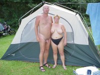 My wife's flabby tits and big vagina camping with my tiny hairy dick