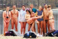 Nude swimmers posing with their tiny breasts and shaved cunts and guys with tiny shaved cocks