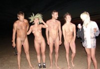 Nudist tropical party showing girls with big pussies with long pussy lips and flabby tits and boys with shaved small dicks