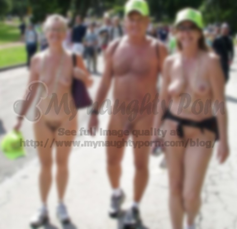 761px x 735px - Old couple walking nude at a nude parade and showing women's hairy pussies  and flabby tits and man's semi-erected shaved dick