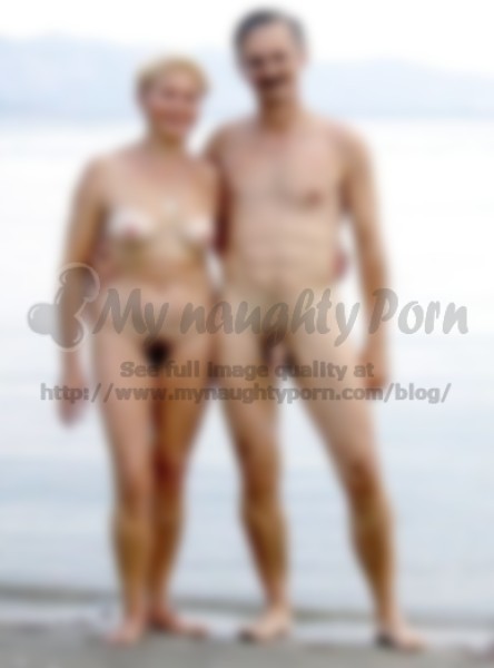 Older Beach Tits - Older couple on a beach posing nude with woman's big hairy cunt and small  flabby tits and man's uncut hairy cock