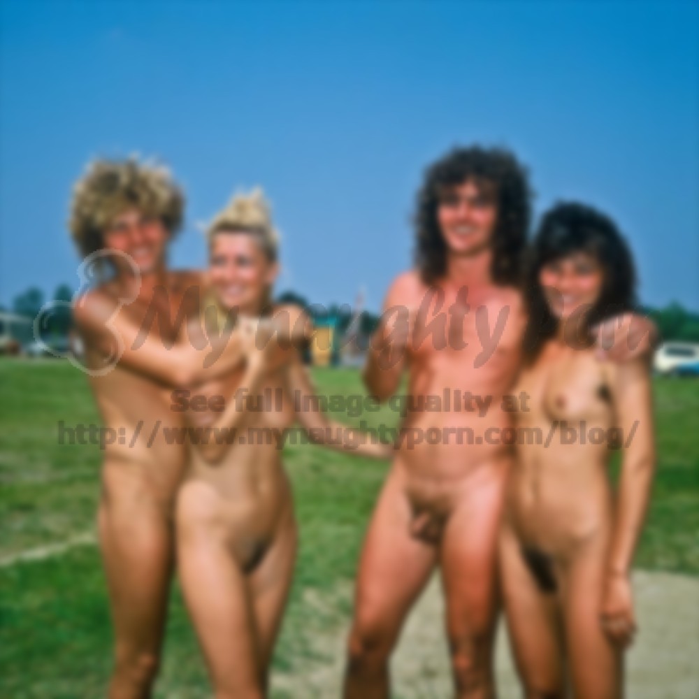 Two couples proudly showing girls with huge bushy cunts and ...