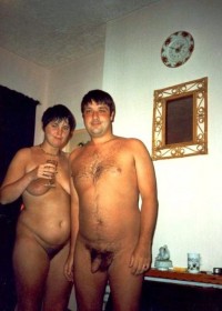 Young nude couple with boy's small hairy uncut dick and his girlfriend's flabby tits and big hairy pussy