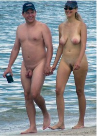 Young teen girl with huge flabby breasts and trimmed cunt on the beach with her older boyfriend's small hairy cock with huge balls