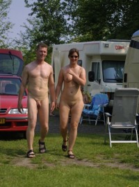 Girl with big shaved pussy in the camp with boy's shaved dick