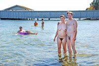 Happy couple with big full bush and small hairy cock