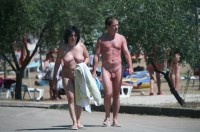 My fat shaved dick in a camp with my girlfriend's saggy breasts and shaved vagina