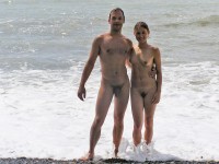 My female classmate with trimmed cunt and firm tits posing nude with my small uncut hairy dick