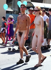 Nude school parade showing boy with tiny hairy cock and girl with small firm tits and big ginger pussy