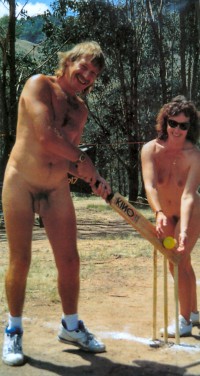 Nudist playing naked and showing guy's uncut hairy dick and woman with flabby tits and hairy cunt