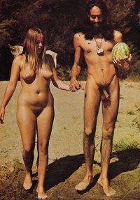 Teen girl with nice perky tits and hairy cunt likes to eat melon nude with her hairy boyfriend with cut small cock