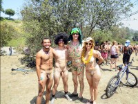 Two boys with small and big long cock posing nude with young girl with flabby tits and hairy blonde pussy