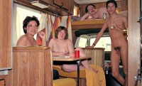 Whole nudist family in a caravan car with boy's tiny hairy cock and older women with fat saggy tits and hairy cunts